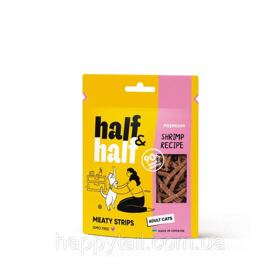 Лакомство Half&Half мясные полоски с креветкой для котов 50 г