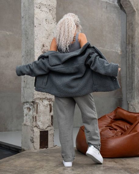 Женская короткая куртка мех Тедди, MN0002  цвет серый, размер XL | Зображення 1