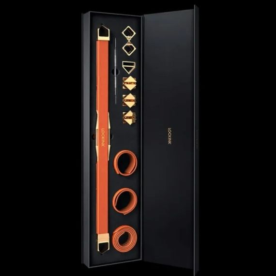 Розпірка для бондажу з поножами та нашийником Lockink, натуральна шкіра та метал, коричнева, 55-100 | Зображення 5