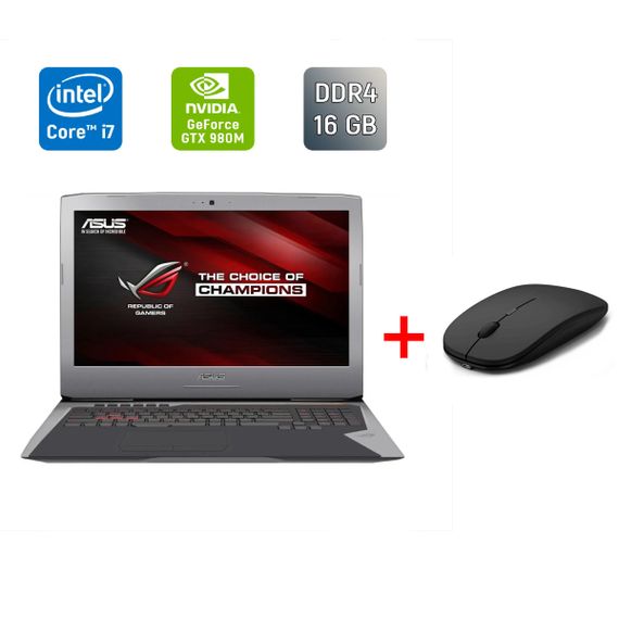 Игровой ноутбук Б-класс Asus ROG G752VY / 17.3" (1920x1080) IPS / Intel Core i7-6700HQ (4 (8) ядра по 2.6 - 3.5 GHz) / 16 GB DDR4 / 500 GB SSD / nVidia GeForce GTX 980M, 4 GB GDDR5, 256-bit / WebCam / HDMI б/у + Подарок Беспроводная мышь / USB