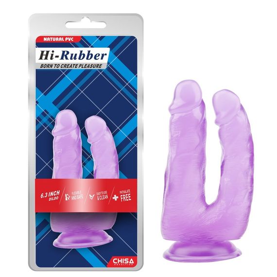 Фалоімітатор подвійний Chisa Hi-Rubberна присосці, фіолетовий Sex Aura | Зображення 1