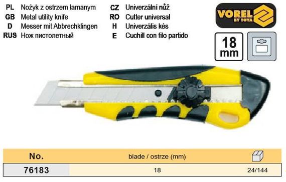 Ніж пістолетний профі висувне лезо 18 мм VOREL-76183