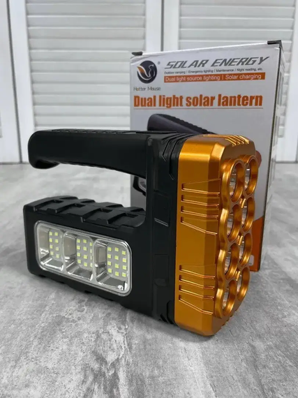 Ліхтарик ручний акумуляторний на сонячній батареї з функцією Power Bank Solar Energy 7702-A XPE+COB | Зображення 1