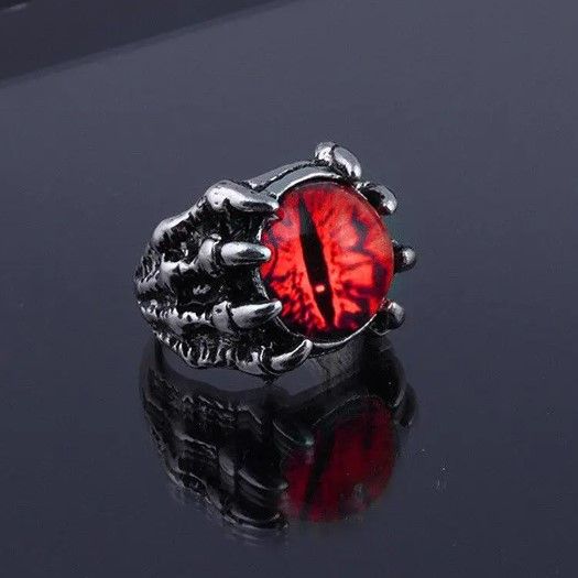 Чоловіча каблучка з червоним оком у когтістій лапі дракона, містичний стиль, регульований розмір
