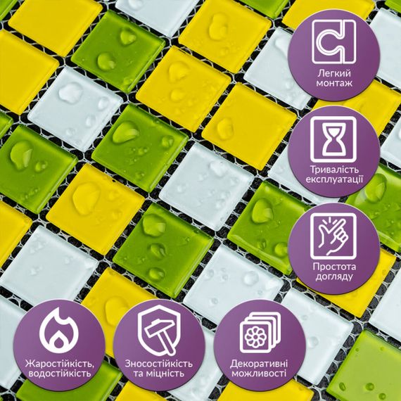 Мозаїка з декоративного скла 298х298х4,5мм Жовто-зелена SW-00002362 | Зображення 3