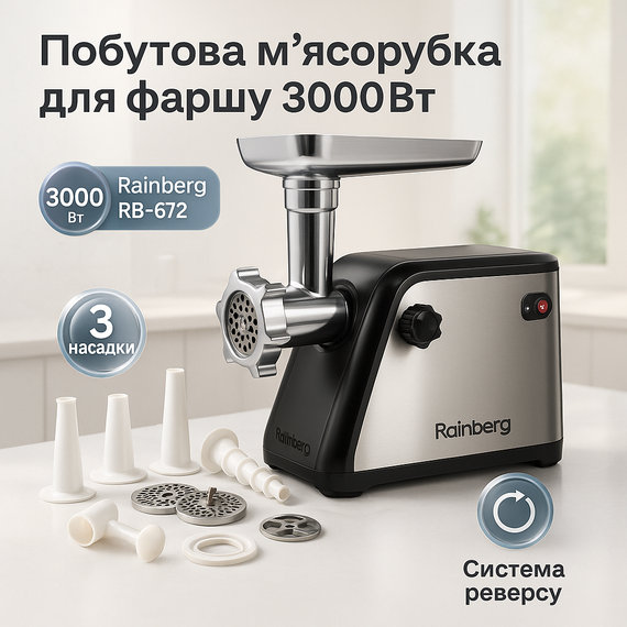 Электромясорубки для дома для бара Rainberg RB-672 3000W, Мясорубка сосисок Мясорубка компактная MT-37