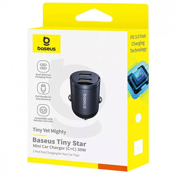 Зарядний Пристрій в авто Baseus Tiny Star Mini Car Charger 2xType-C 30W black | Зображення 4
