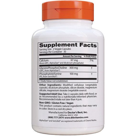 Комплекс для профілактики роботи головного мозку Doctor's Best Natural Brain Enhancers wtih AlphaSize and SerinAid 60 Veg Caps DRB-00214 | Зображення 1