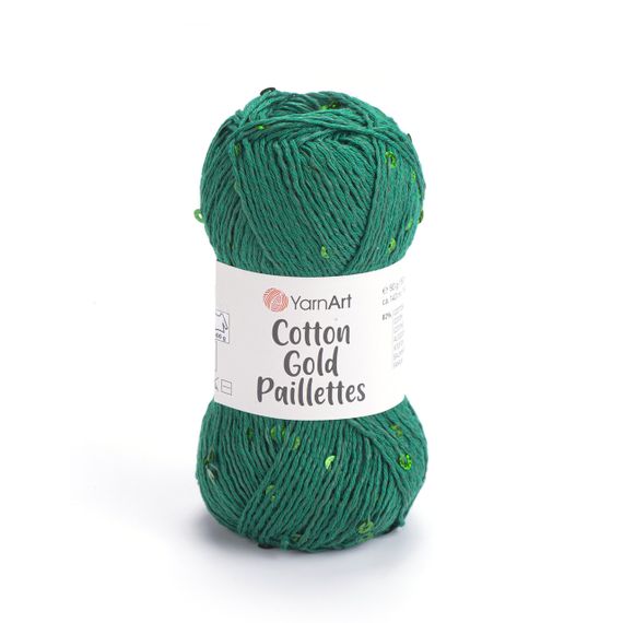 Yarnart COTTON GOLD PAILLETTES № 7114 зелений Котон Голд Пайетка Пряжа бавовна з паєткою, нитки для в'язання