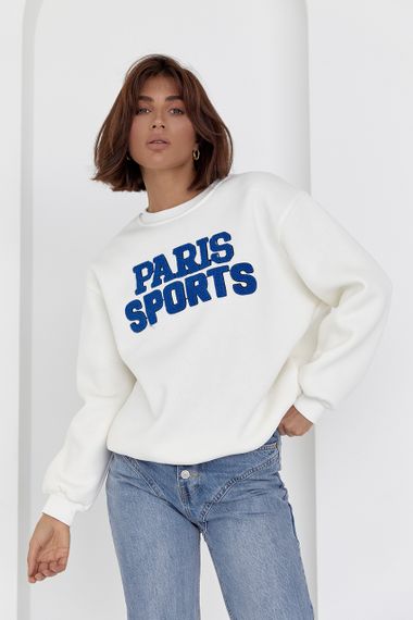 Теплый свитшот на флисе с надписью Paris Sports - молочный цвет, L (есть размеры) | Зображення 6