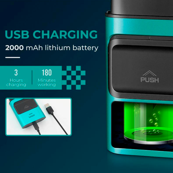 Электробритва VGR V-307 GREEN шейвер, двойное лезвие, 2000mAh, 9000 RPM | Зображення 3