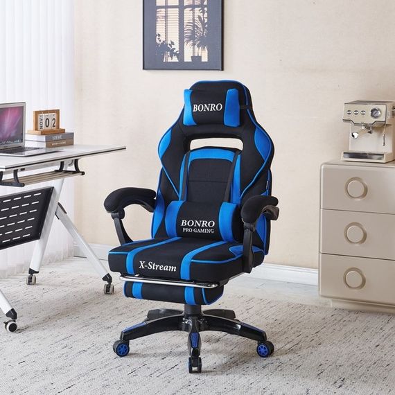 Крісло геймерське з тканини Bonro Бонро B-141 чорно-синє з підставкою для ніг (42401113) | Зображення 8