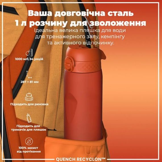 Пляшка для води ION8 1000 мл (ЕКО пляшка) BPA Free Hearty Orange (I8RF1000HORG) | Зображення 4
