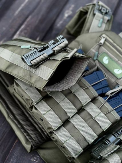 Плитоноска швидкого скидання з боковими карманами + тройний підсумок під магазини олива. | Зображення 3