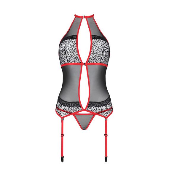 Корсет з пажами Passion SATARA CORSET L/XL red, стрінги, мереживо, застібки спереду та ззаду | Зображення 2
