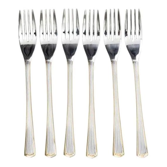 Набор десертных вилок 6 штук вилки для десерта из нержавеющей стали 15.2 см Серебро с золотой обводкой HP-20-34
