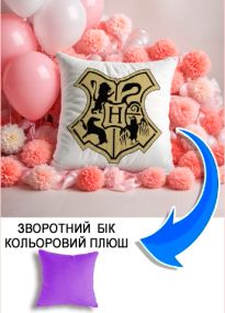 Подушка плюшева Мерч Крафт Дизайн з принтом Hogwarts 3 бузковий плюш квадратна 33х33 см