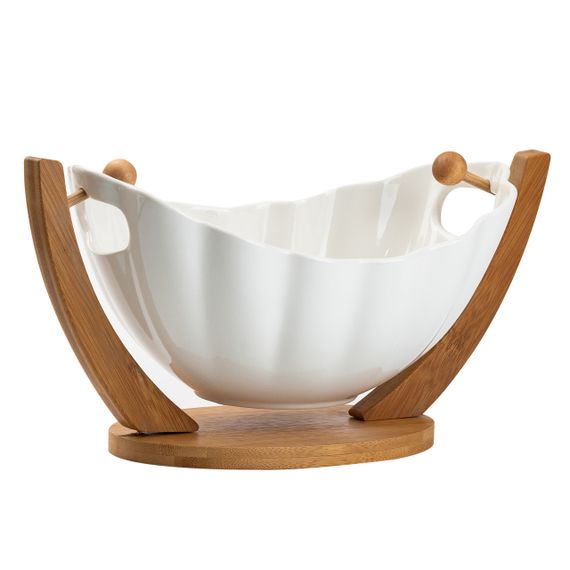 Фруктівниця порцелянова 33*14*16 см на бамбуковій підставці, білий HP1238 | Зображення 3