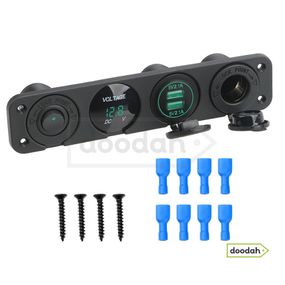 Авто / Мото станція (USB ЗП + вольтметр + порт прикурювач) Recessed Flow 4 Green, IP54