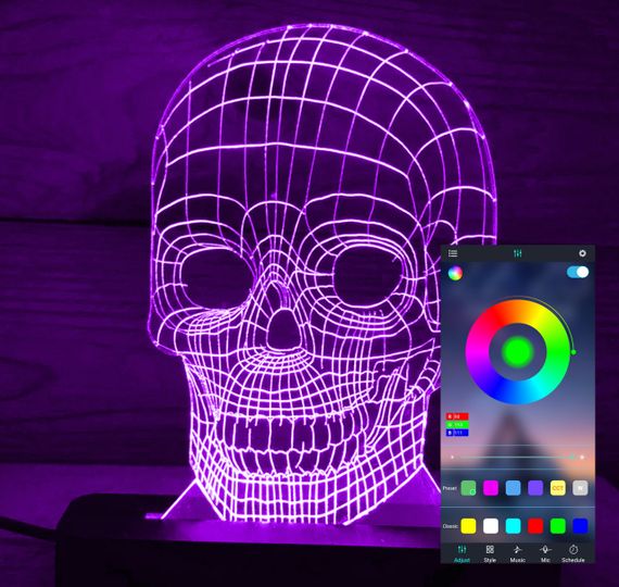 Акриловий світильник-нічник керування з телефона Череп tty-n000696