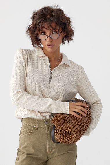 В'язане поло з довгими рукавами - бежевий цвет, ONE SIZE (є розміри) | Зображення 4