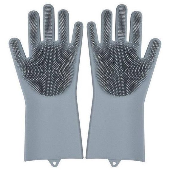 Силіконові рукавички для миття та чищення Magic Silicone Gloves з ворсом Сірі