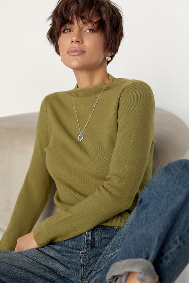 Однотонний жіночий гольф з горловиною-стійкою - хакі цвет, ONE SIZE (є розміри) | Зображення 4