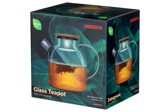 Заварник Ardesto Midori, 1500 мл, боросиликатное стекло, бамбук (AR3015GB) | Зображення 1