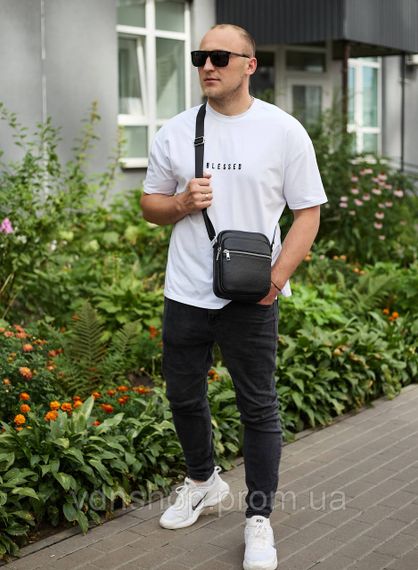 Чоловіча шкіряна барсетка 21х17х7, сумка для міста, компактний месенджер для щоденного використання, чорна | Зображення 6