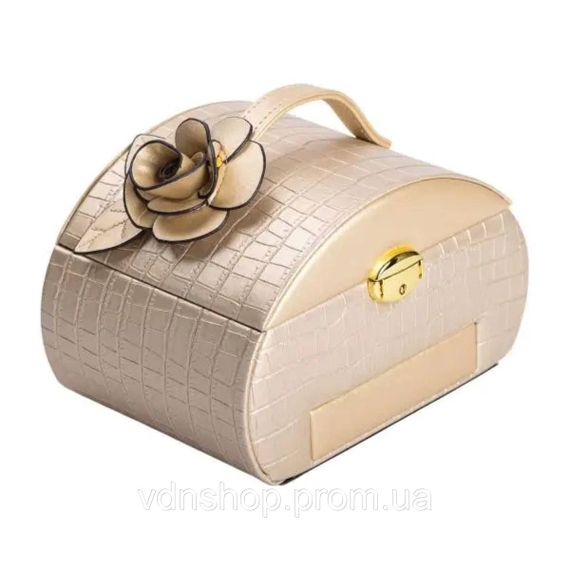 Шкатулка для украшений из эко кожи 3 яруса с замком органайзер для ювелирных изделий HP-5-21GOLD | Зображення 8