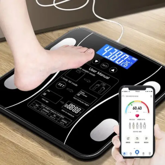 Підлогові розумні фітнес ваги до 180кг, з Bluetooth, електронні ваги для зважування чорні | Зображення 8