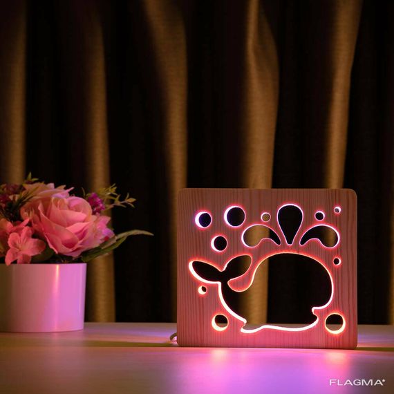 Светильник ночник ArtEco Light из дерева LED "Кит" с пультом и регулировкой цвета... | Зображення 1