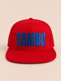 Червона бейсболка TM KINTAYO з вишивкою SAMBO/САМБО, з прямим козирком