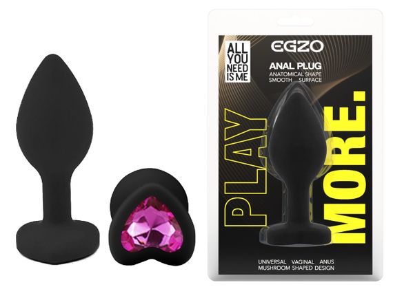 Силіконова анальна пробка EGZO - Silicone Black Heart Plug Rose, size S Sex Aura