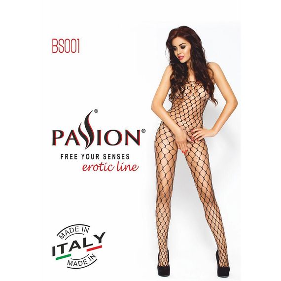 Бодістокінг Passion BS001 black, комбінезон, велика сітка, S/M/L | Зображення 4