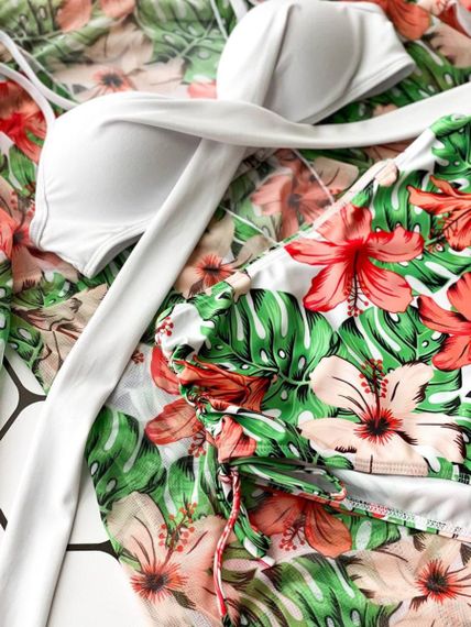 Пляжна туніка роздільний купальник квітковий принт | Зображення 1