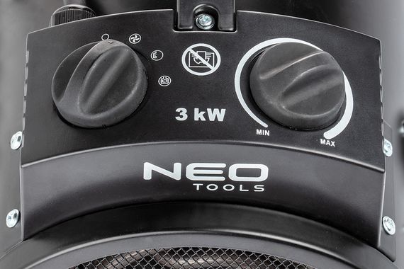 Обогреватель тепловая пушка NEO электрический, 3 кВт, регулировка, нерж. сталь, IPX4, 80м2, 354 м3/ч (90-068) | Зображення 4