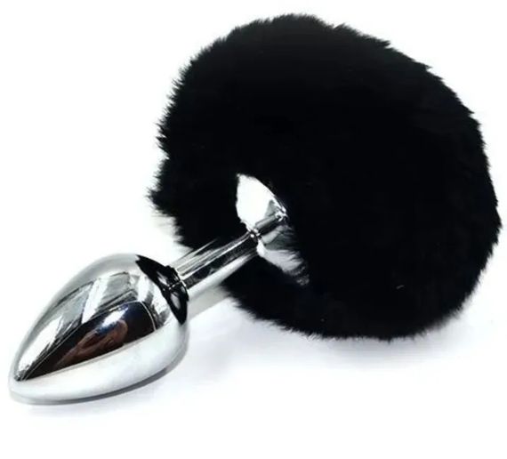 Металлическая анальная пробка с черным круглым хвостиком | Зображення 2