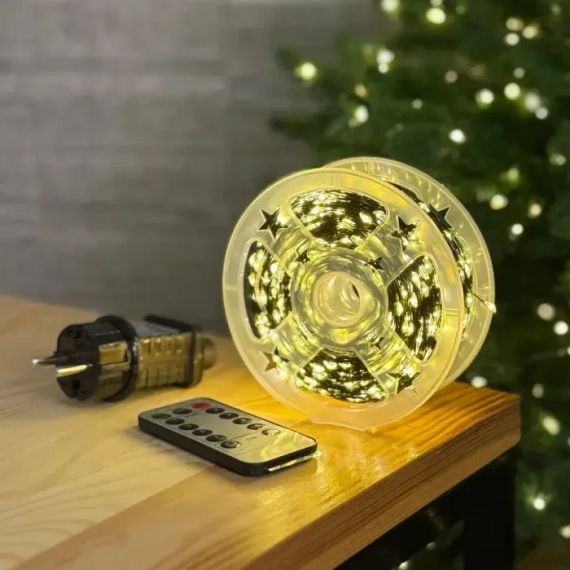 Светодиодная гирлянда Роса 200 метров, диоды теплого белого цвета на зеленом проводе, 2000 LED, с пультом управления