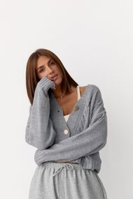 Короткий в'язаний кардиган з косичками - сірий цвет, ONE SIZE (є розміри)