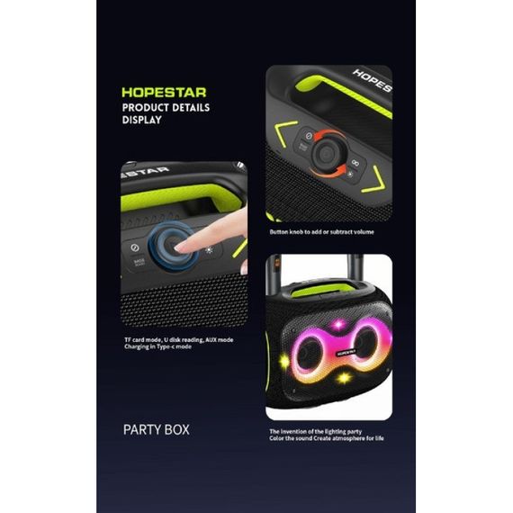 Бездротова Bluetooth колонка HOPESTAR PARTYBOX, 120 ВТ із двома мікрофонами | Зображення 4