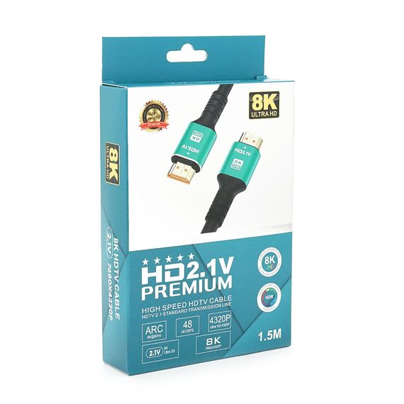 Кабель Merlion HDMI-HDMI 8K Ultra HD (7680x4320P), 1.5m, v2,1, круглий Black, коннектор Blue, Blister-box, Q100 | Зображення 2