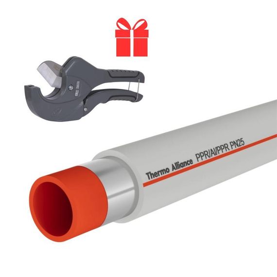 Акційний набір Thermo Alliance: Труба Композит PPR-Al-PPR 25х4,2 мм, PN 25 60 м + Ножиці для пластикових труб d20-40, лезо