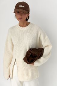 Жіночий вільний в'язаний джемпер - молочний цвет, ONE SIZE (є розміри)