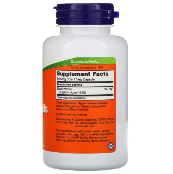 Чорний горіх NOW Foods Black Walnut Hulls 500 mg 100 Veg Caps | Зображення 1