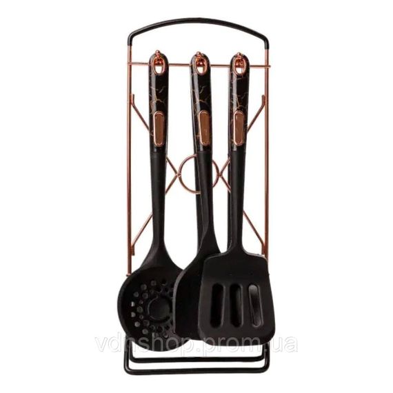 Набір кухонного приладдя на підставці 6 штук кухонні аксесуари Чорний під мармур YRUR5