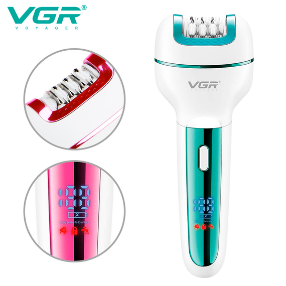 Эпилятор VGR 3 в 1 V-732, 3 насадки, LED дисплей, зеленый | Зображення 6