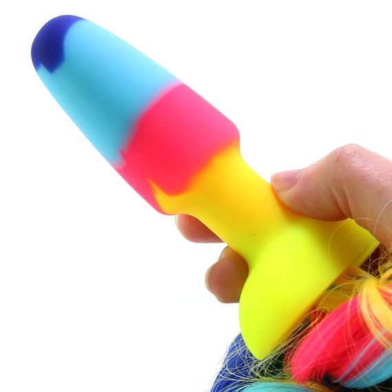 Анальний райдужний затор Rainbow Unicorn Anal Plug With Tail з хвостом | Зображення 3