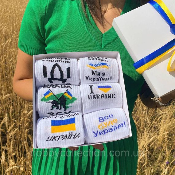 Бокс чоловічих патріотичних шкарпеток на 6 пар 40-45 р в подарунковій коробці із стрічкою весна-осінь-літо | Зображення 5