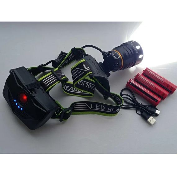 Супер мощный фонарь налобный Police BL-A14-3-P90 MICRO USB, мощный налобный фонарь для рыбалки наголовный | Зображення 3
